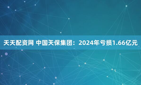 天天配资网 中国天保集团：2024年亏损1.66亿元