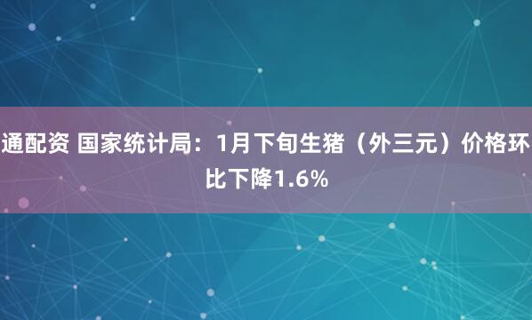 通配资 国家统计局：1月下旬生猪（外三元）价格环比下降1.6%